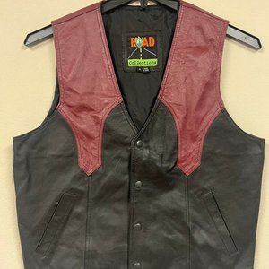 Men's Leather Vest Western Style Black & Burgundy Color - Genuine Leather - NEW